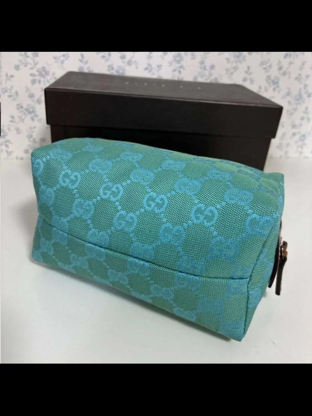 Gucci Small Turquoise GG Canvas Cosmetic Pouch